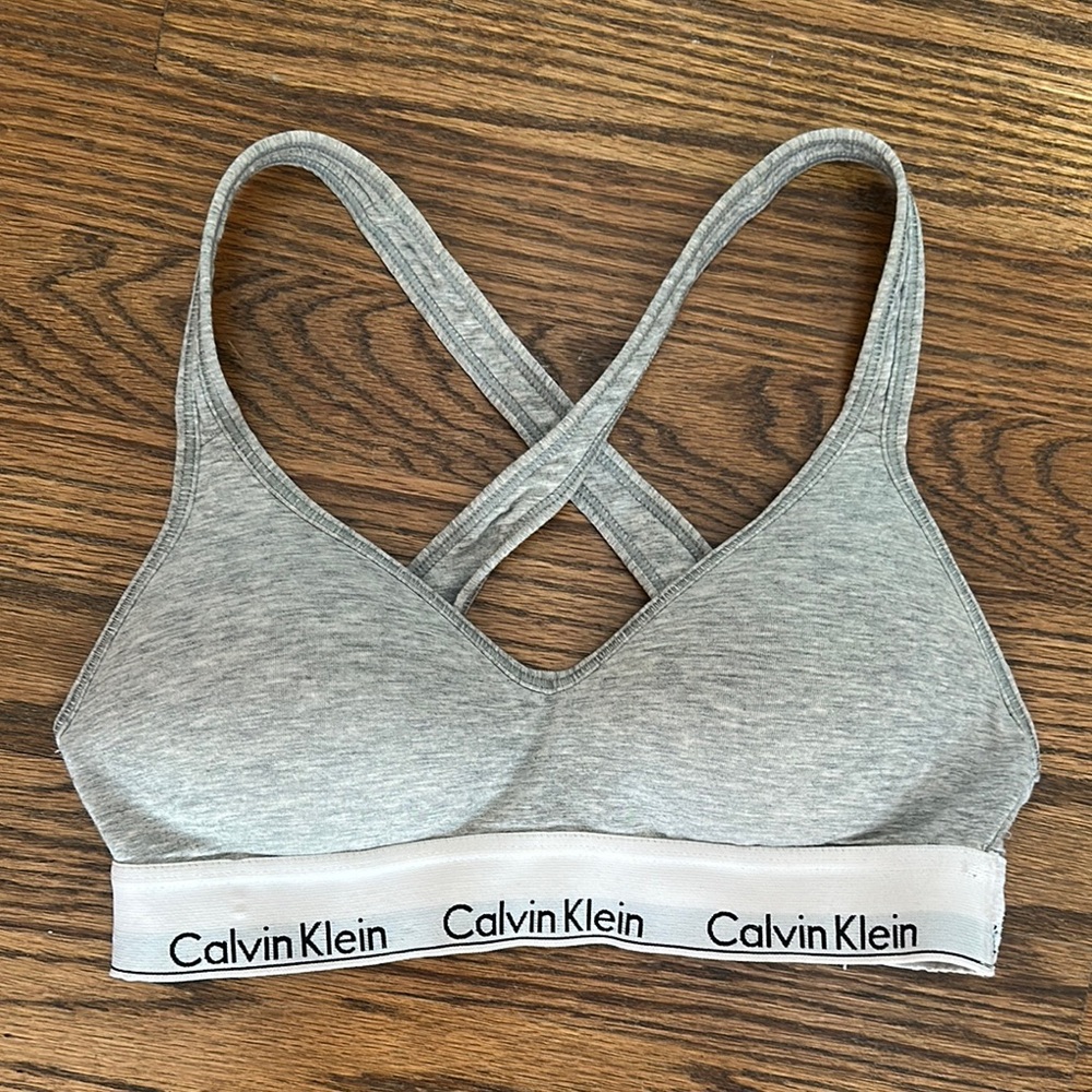 Calvin Klein Gray Racerback Bra with Logo Band